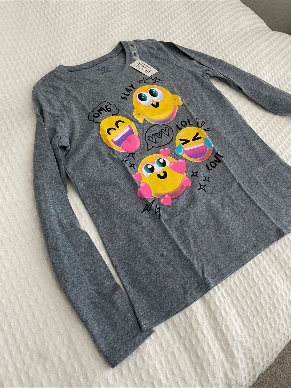 The Children's Place Gray Long Sleeve Tee with Colorful Emoji Faces